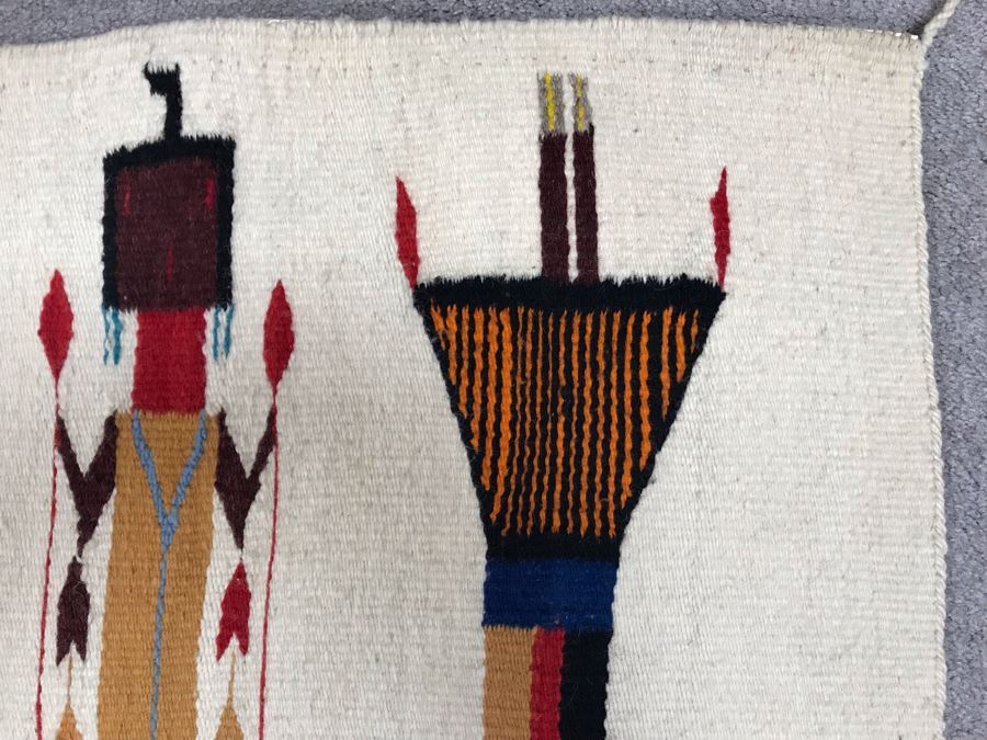 Vintage Navajo Native American Woven Textile Rug Depicting Yei Figures 5' X 2'7' [Photo 10]