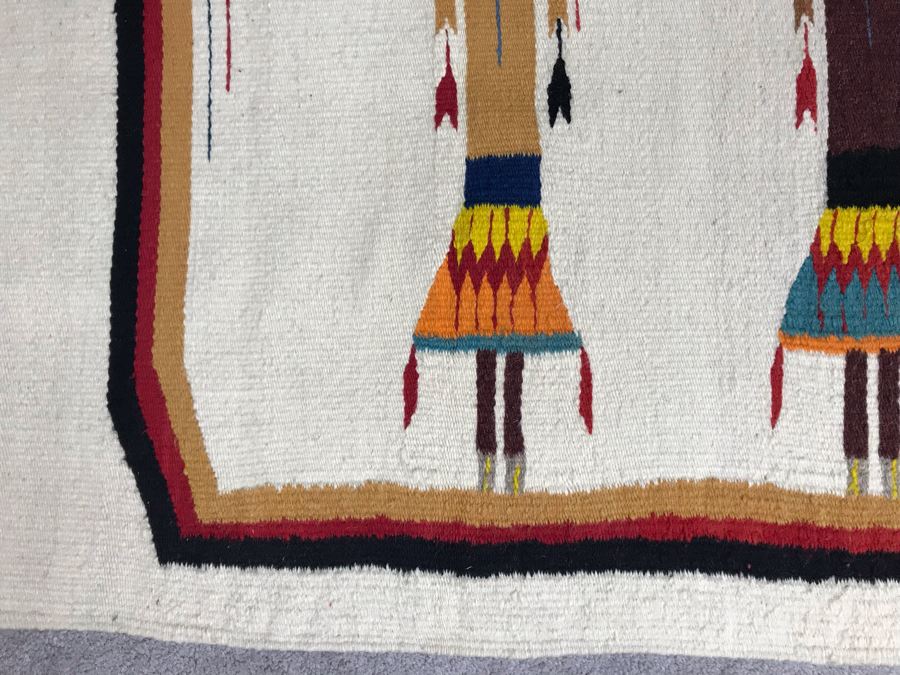 Vintage Navajo Native American Woven Textile Rug Depicting Yei Figures 5' X 2'7' [Photo 3]
