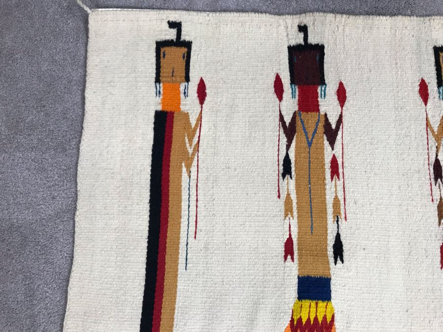 Vintage Navajo Native American Woven Textile Rug Depicting Yei Figures 5' X 2'7' [Photo 4]