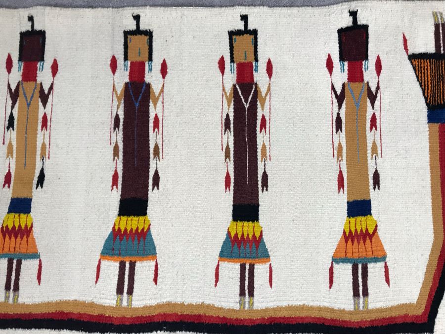 Vintage Navajo Native American Woven Textile Rug Depicting Yei Figures 5' X 2'7' [Photo 7]