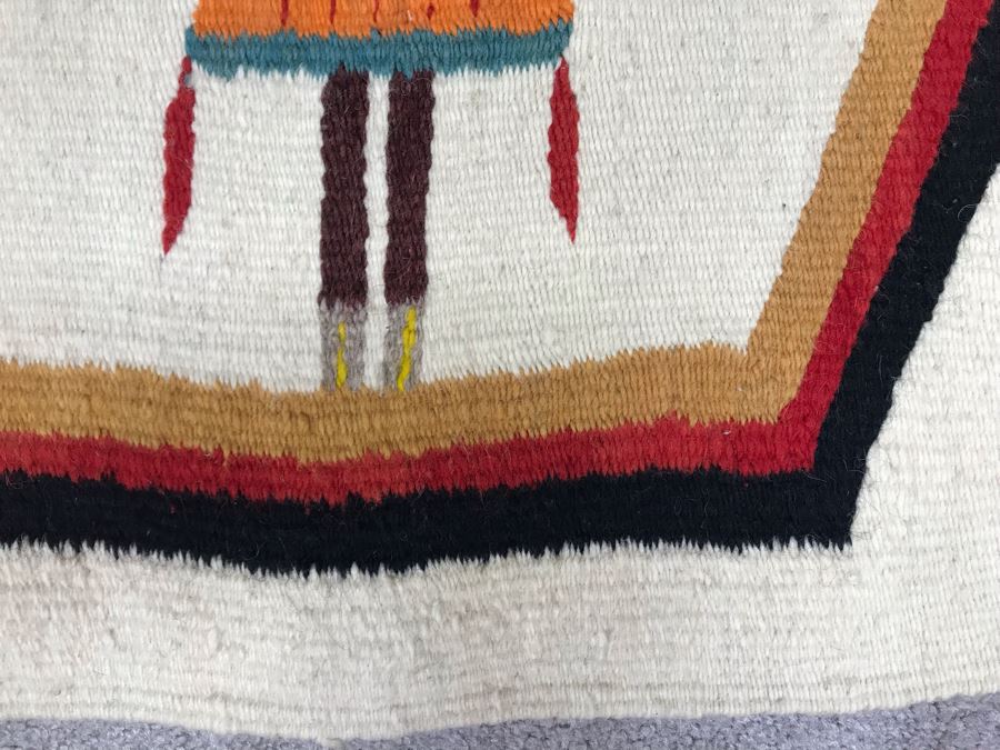 Vintage Navajo Native American Woven Textile Rug Depicting Yei Figures 5' X 2'7' [Photo 9]
