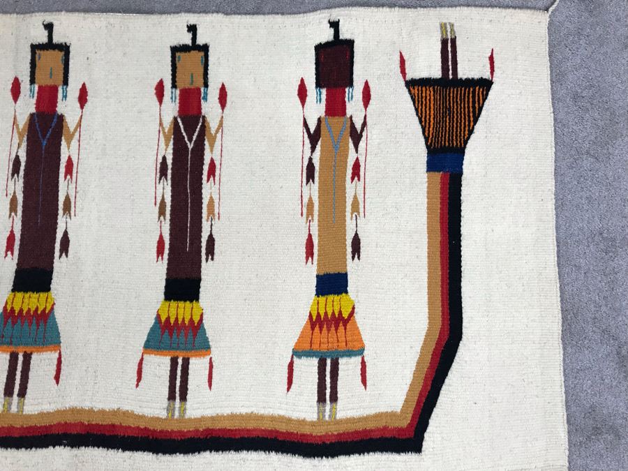 Vintage Navajo Native American Woven Textile Rug Depicting Yei Figures 5' X 2'7' [Photo 8]