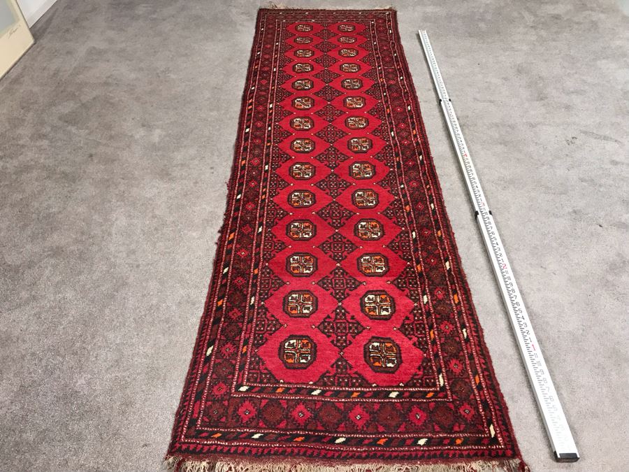 Vintage Hand Knotted Wool Perisan Runner Rug 9'1' X 2'9'