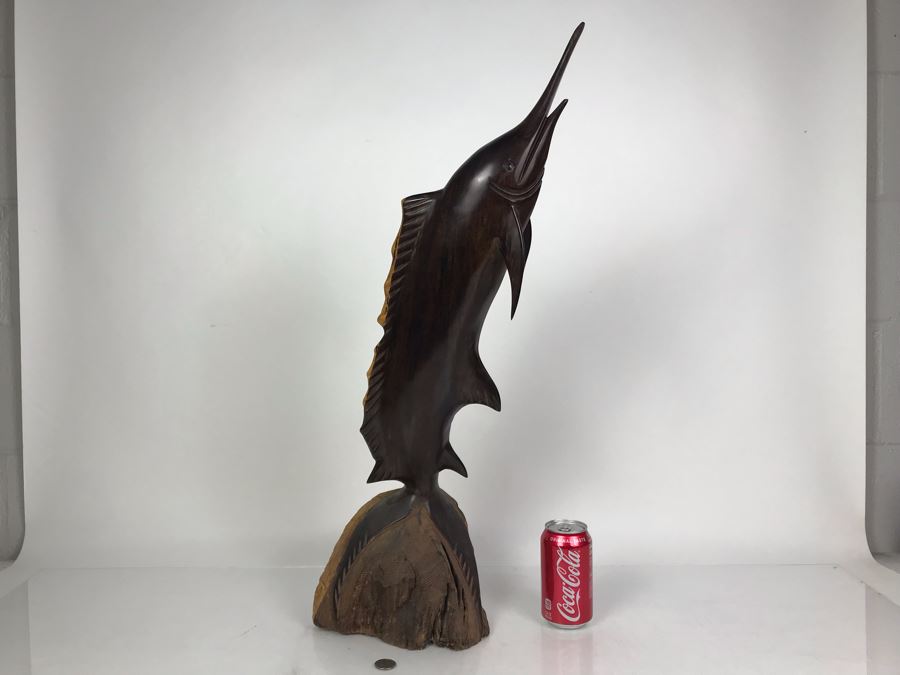 Vintage Seri Indians Ironwood Large Carving Marlin Swordfish Sculpture 28H