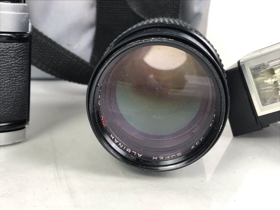 Canon AE-1 Camera With Pair Of Lenses, Flash And Camera Bag [Photo 9]