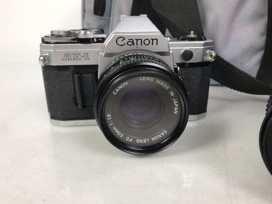 Canon AE-1 Camera With Pair Of Lenses, Flash And Camera Bag [Photo 3]