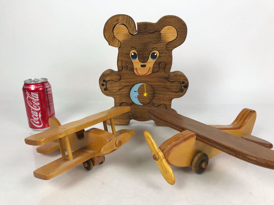 Pair Of Wooden Airplanes And Wooden Bear Puzzle [Photo 1]