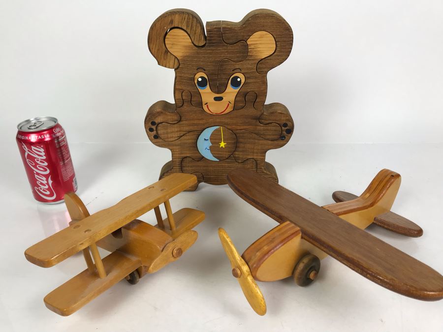 Pair Of Wooden Airplanes And Wooden Bear Puzzle [Photo 3]