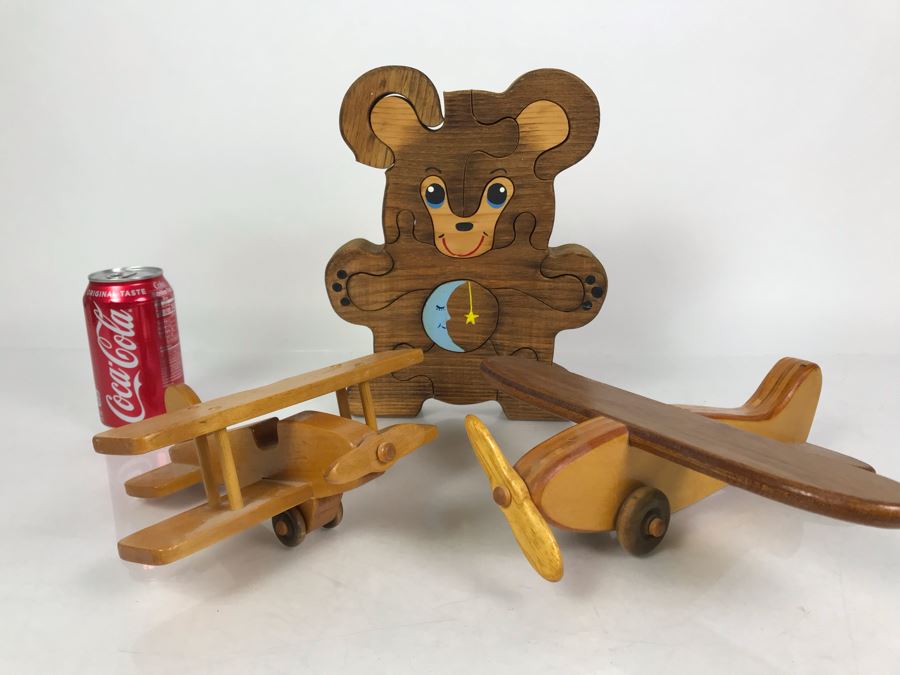 Pair Of Wooden Airplanes And Wooden Bear Puzzle [Photo 2]