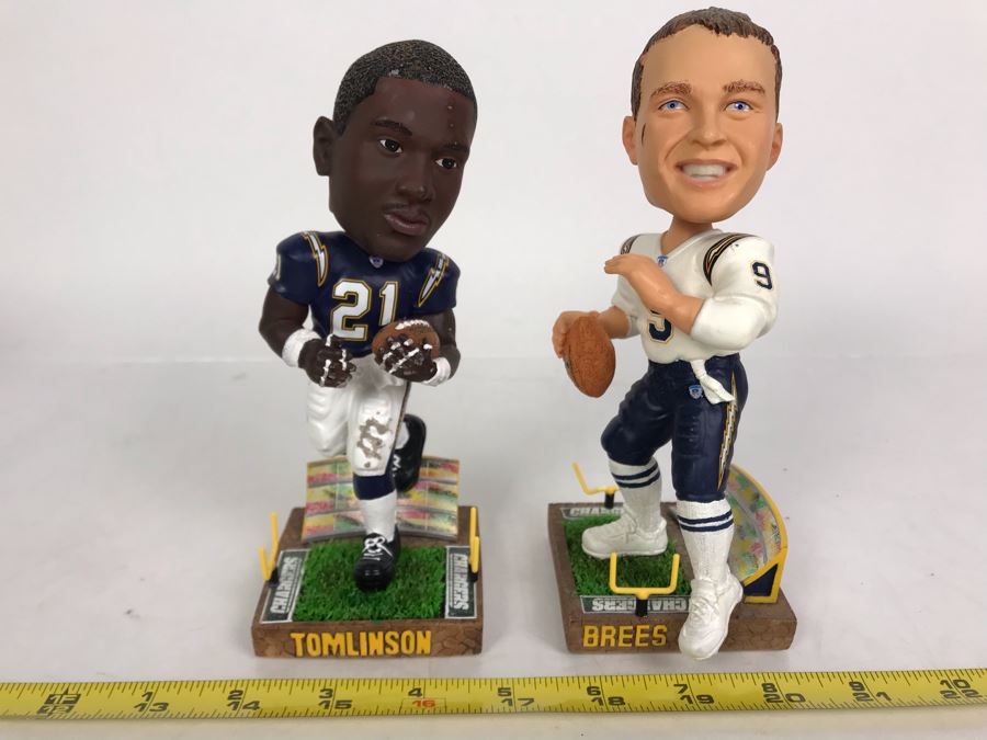 Pair Of NFL Players Inc Forever Collectibles Limited Edition Bobble Head Dolls Legends Of The Field: Ladainian Tomlinson And Drew Brees  [Photo 1]