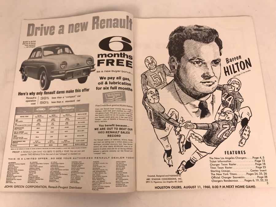 Vintage 1960 Los Angeles Chargers / New York Titans AFL Professional Football Program [Photo 3]