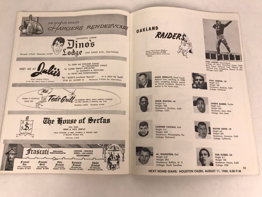 Vintage 1960 Los Angeles Chargers / New York Titans AFL Professional Football Program [Photo 24]