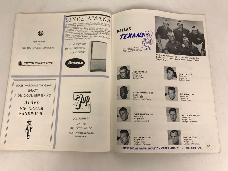 Vintage 1960 Los Angeles Chargers / New York Titans AFL Professional Football Program [Photo 23]
