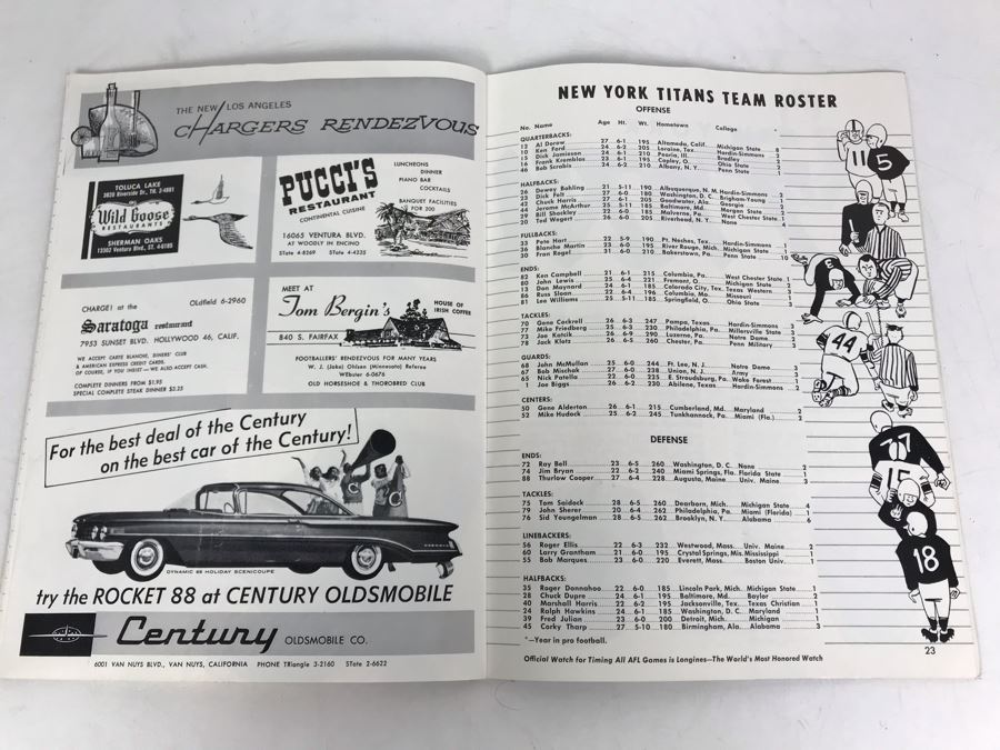Vintage 1960 Los Angeles Chargers / New York Titans AFL Professional Football Program [Photo 18]