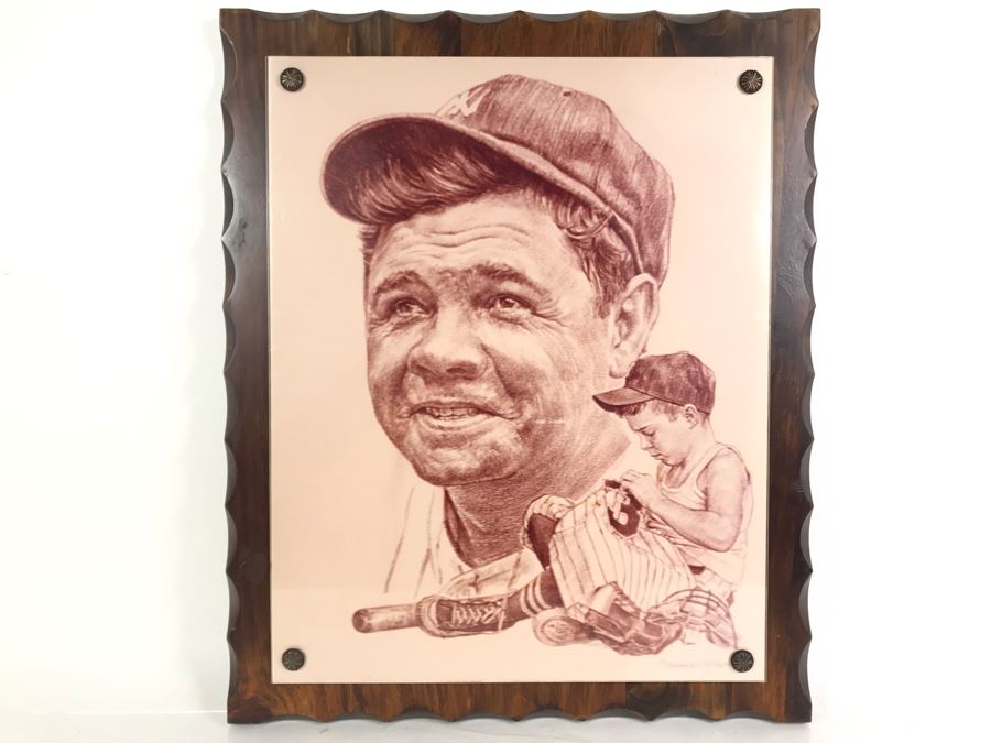 Babe Ruth Print On Board 19 X 23