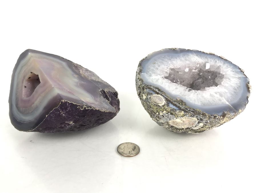 Pair Of Large Cut Polished Geodes - One Is Bright Purple 5.5W [Photo 6]