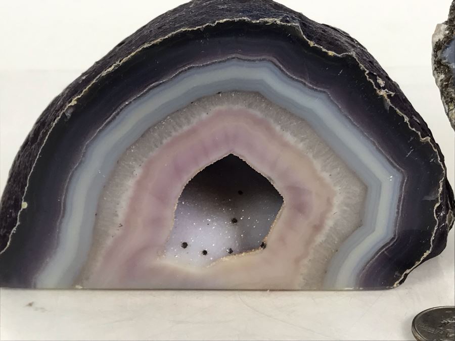 Pair Of Large Cut Polished Geodes - One Is Bright Purple 5.5W [Photo 24]