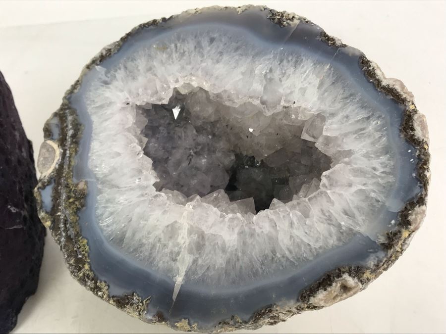 Pair Of Large Cut Polished Geodes - One Is Bright Purple 5.5W [Photo 16]