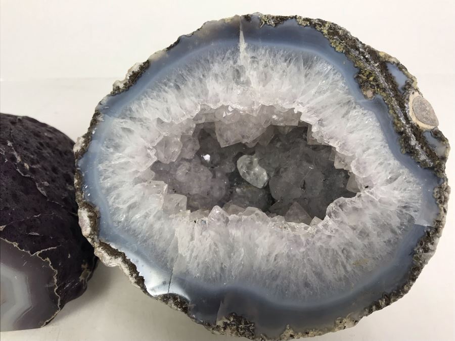 Pair Of Large Cut Polished Geodes - One Is Bright Purple 5.5W [Photo 22]