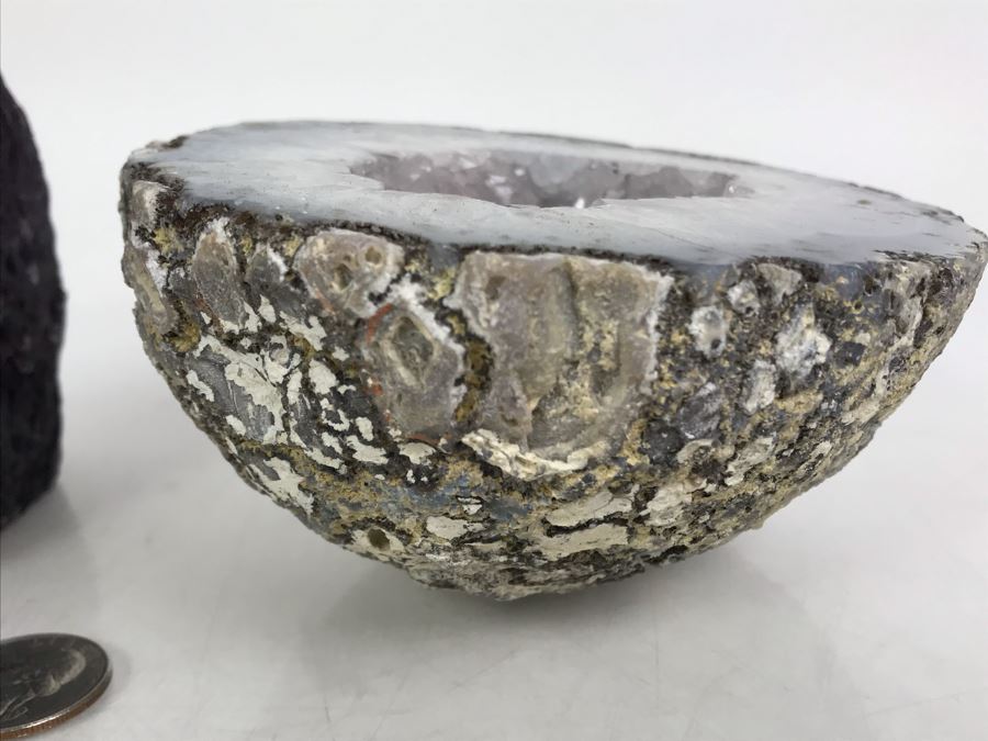 Pair Of Large Cut Polished Geodes - One Is Bright Purple 5.5W [Photo 21]
