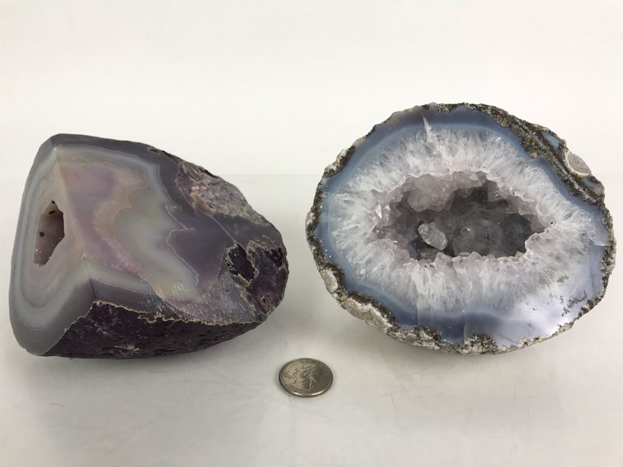Pair Of Large Cut Polished Geodes - One Is Bright Purple 5.5W [Photo 4]
