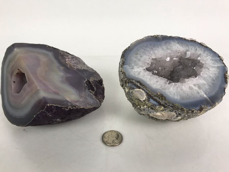 Pair Of Large Cut Polished Geodes - One Is Bright Purple 5.5W [Photo 2]