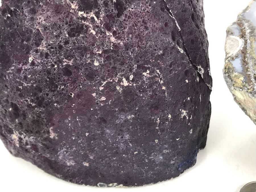 Pair Of Large Cut Polished Geodes - One Is Bright Purple 5.5W [Photo 15]