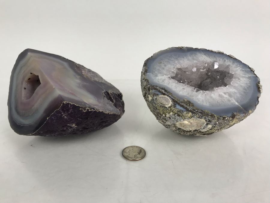 Pair Of Large Cut Polished Geodes - One Is Bright Purple 5.5W [Photo 5]