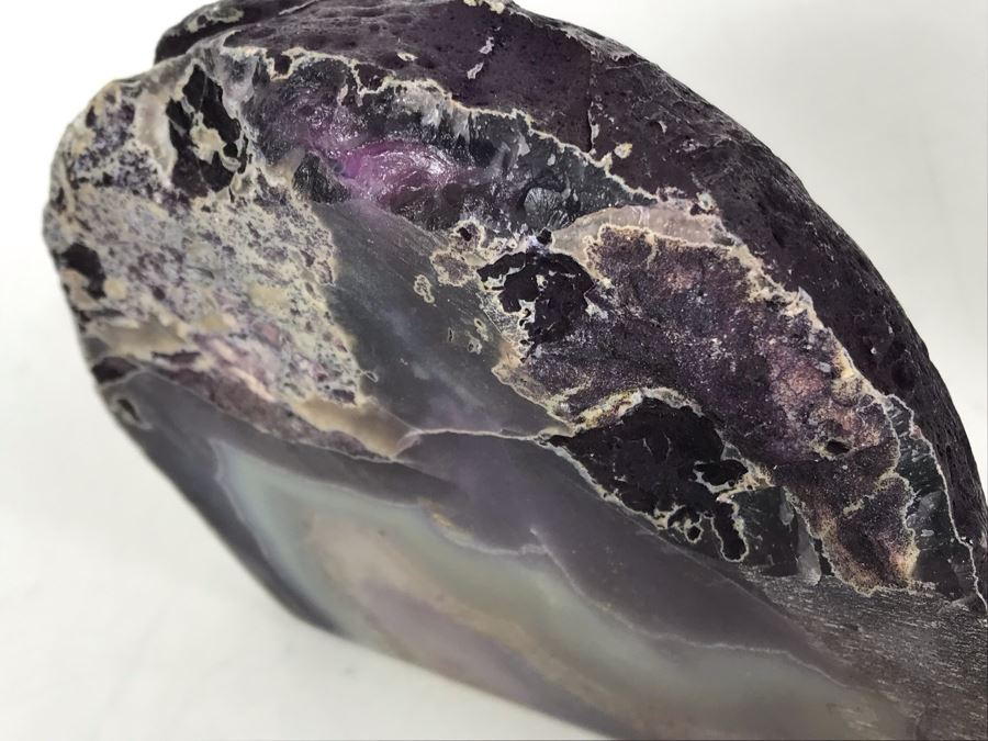 Pair Of Large Cut Polished Geodes - One Is Bright Purple 5.5W