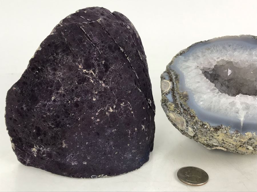 Pair Of Large Cut Polished Geodes - One Is Bright Purple 5.5W [Photo 13]