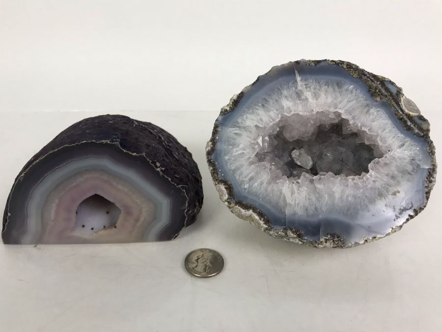 Pair Of Large Cut Polished Geodes - One Is Bright Purple 5.5W [Photo 3]