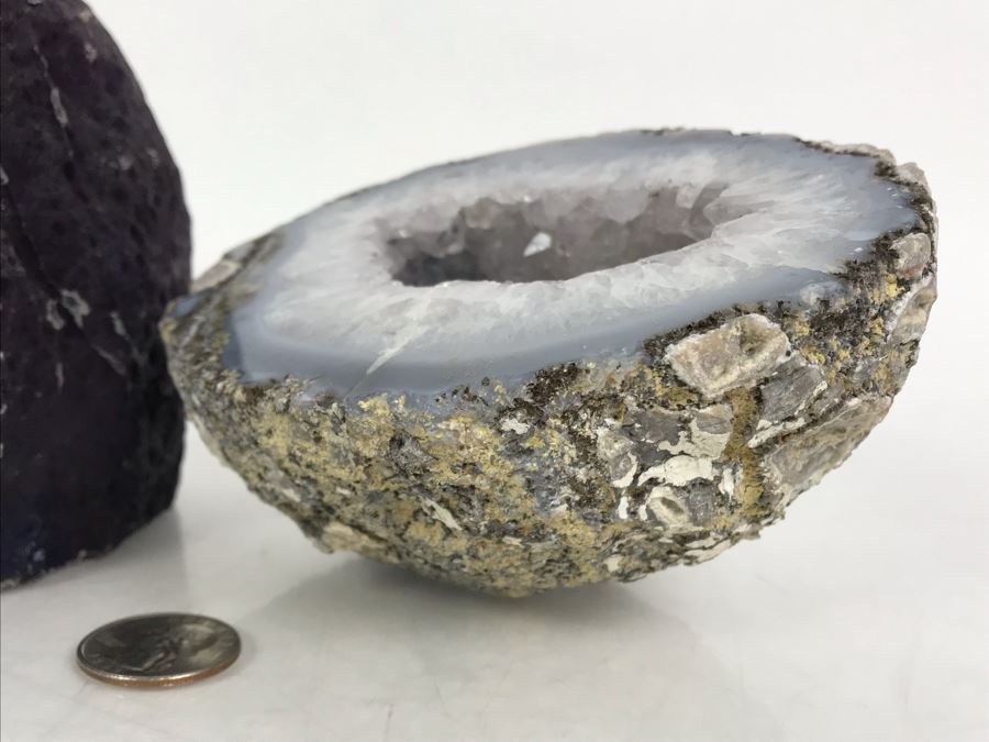 Pair Of Large Cut Polished Geodes - One Is Bright Purple 5.5W [Photo 20]