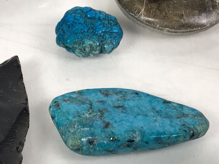 Huge Stone And Fossil Collection Including Tourmaline, Turquoise, Pirite, Trilobite, Petrified Wood, Gold Flakes - See Photos [Photo 10]