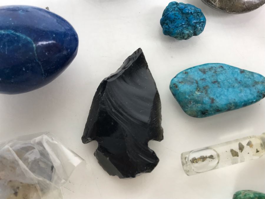 Huge Stone And Fossil Collection Including Tourmaline, Turquoise, Pirite, Trilobite, Petrified Wood, Gold Flakes - See Photos [Photo 30]