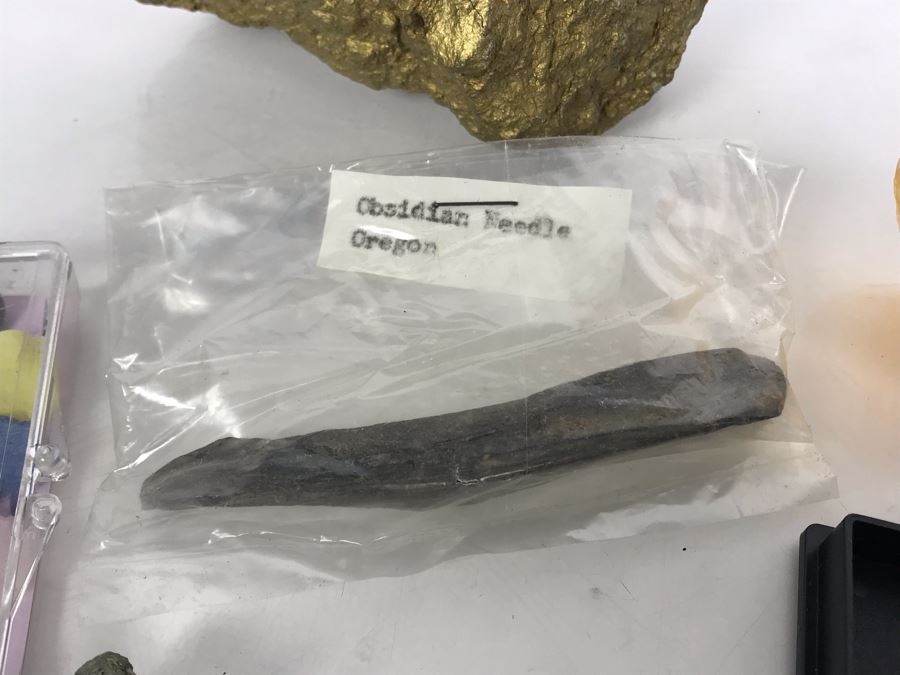 Huge Stone And Fossil Collection Including Tourmaline, Turquoise, Pirite, Trilobite, Petrified Wood, Gold Flakes - See Photos [Photo 22]