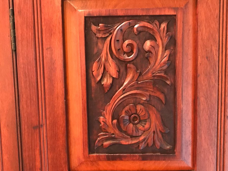 Antique 3-Piece Carved Wooden Cabinet Armoire With Beveled Glass Door And Drawer 47W X 18D X 84H - La Jolla Estate (LJE) [Photo 6]
