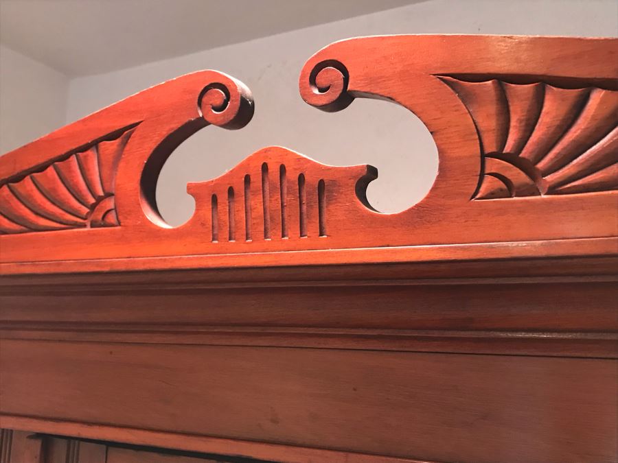 Antique 3-Piece Carved Wooden Cabinet Armoire With Beveled Glass Door And Drawer 47W X 18D X 84H - La Jolla Estate (LJE) [Photo 7]