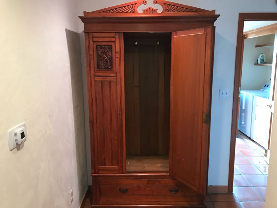 Antique 3-Piece Carved Wooden Cabinet Armoire With Beveled Glass Door And Drawer 47W X 18D X 84H - La Jolla Estate (LJE) [Photo 12]