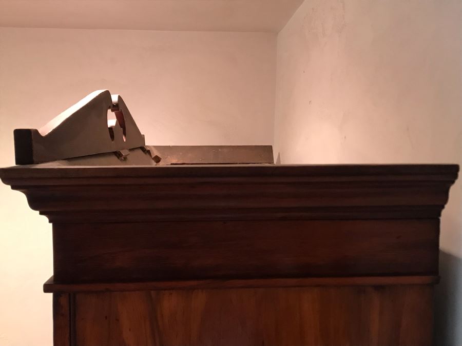 Antique 3-Piece Carved Wooden Cabinet Armoire With Beveled Glass Door And Drawer 47W X 18D X 84H - La Jolla Estate (LJE) [Photo 11]