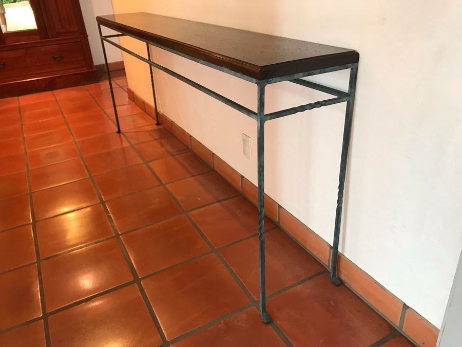 Long Metal Base Wooden Top Console Table 74W X 12D X 30.5H - LJE [Photo 4]