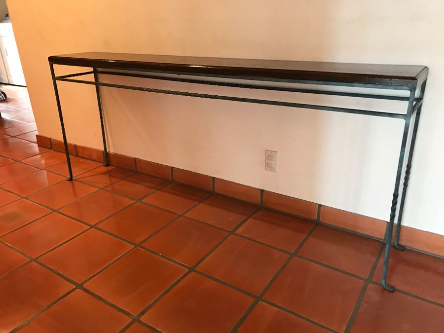 Long Metal Base Wooden Top Console Table 74W X 12D X 30.5H - LJE [Photo 2]