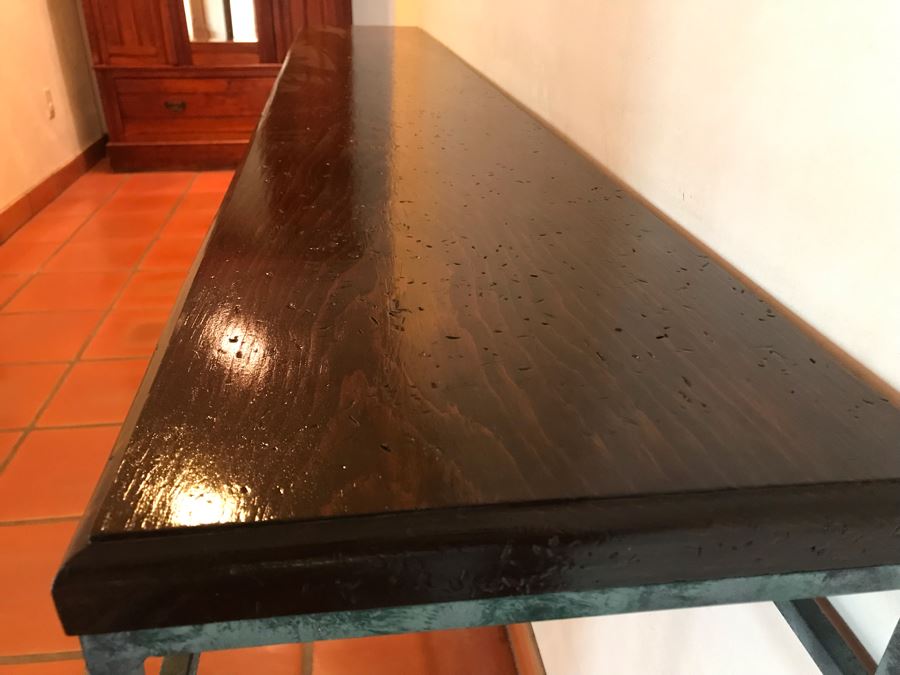 Long Metal Base Wooden Top Console Table 74W X 12D X 30.5H - LJE [Photo 6]