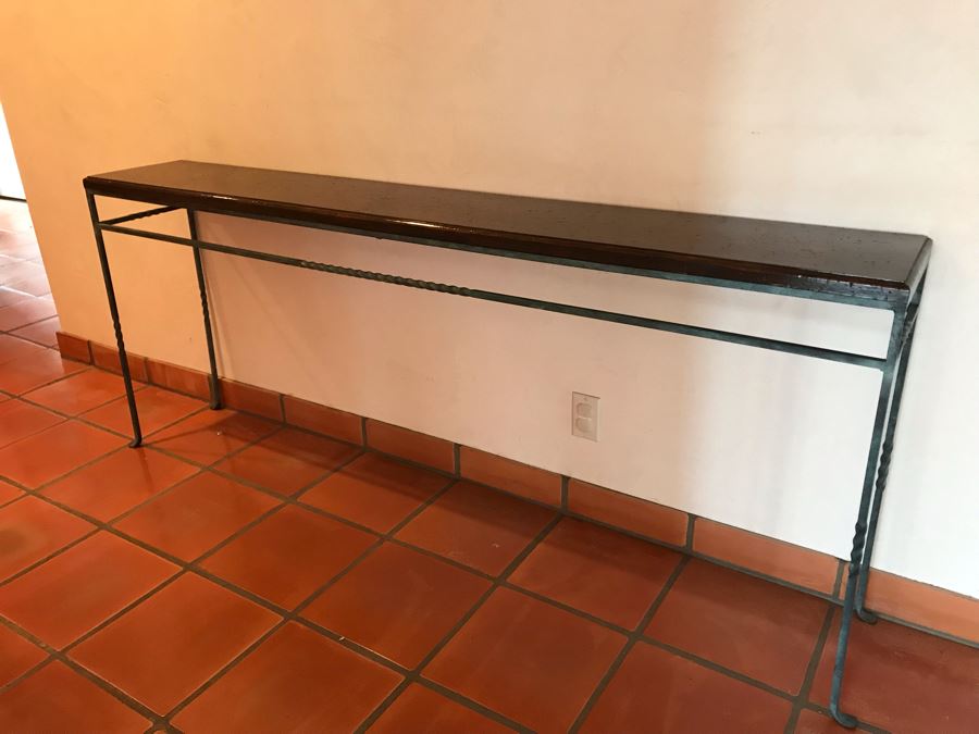 Long Metal Base Wooden Top Console Table 74W X 12D X 30.5H - LJE [Photo 3]