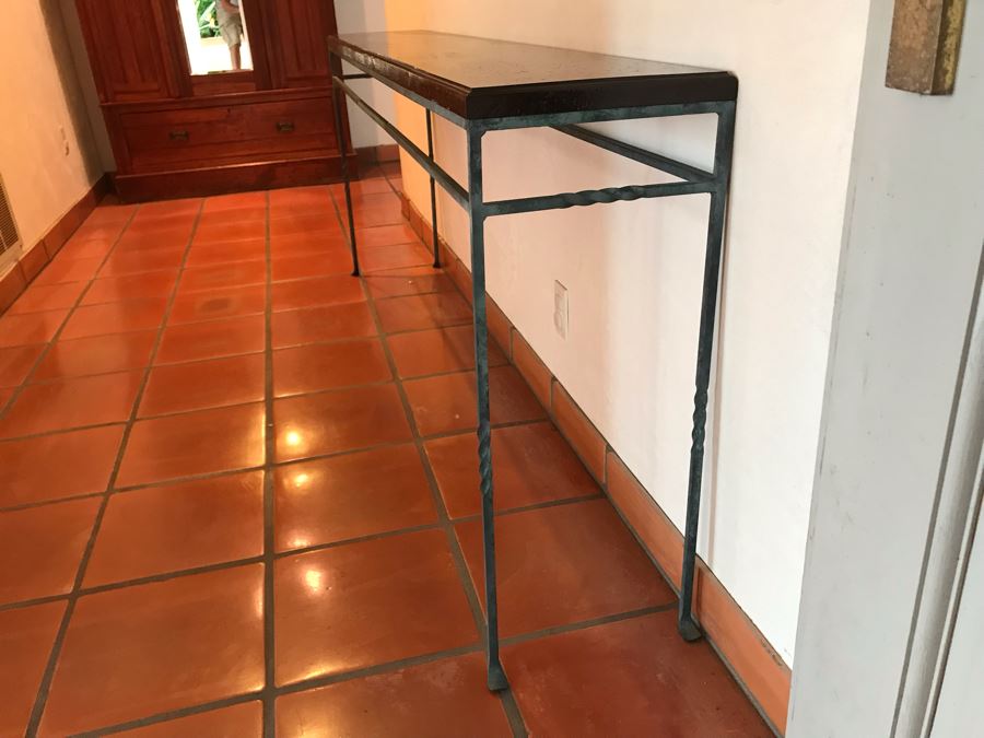 Long Metal Base Wooden Top Console Table 74W X 12D X 30.5H - LJE [Photo 7]