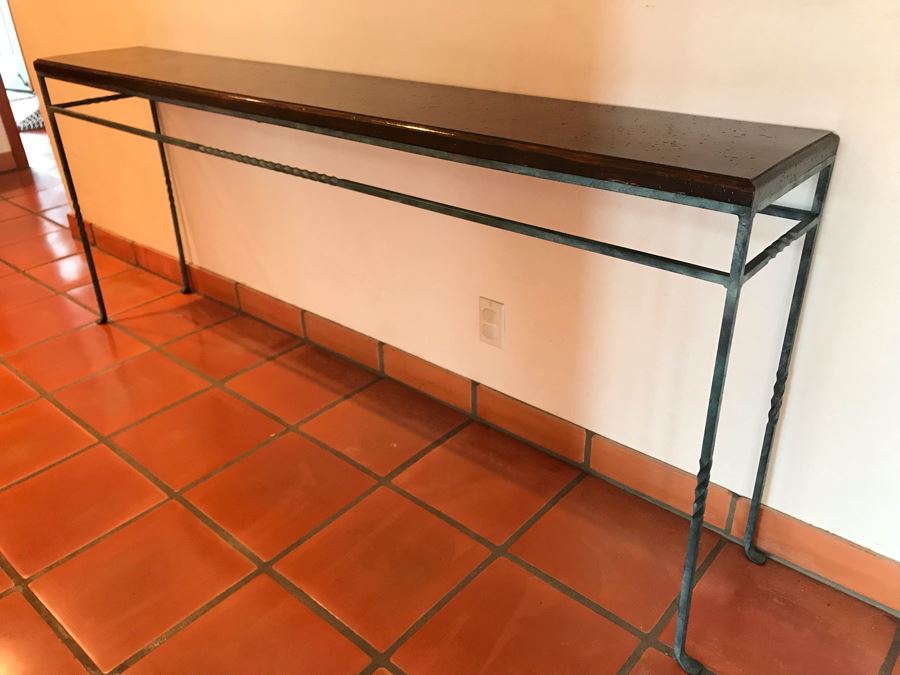 Long Metal Base Wooden Top Console Table 74W X 12D X 30.5H - LJE [Photo 10]