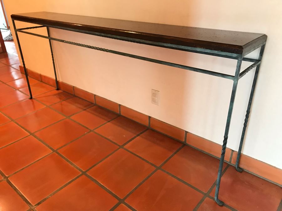 Long Metal Base Wooden Top Console Table 74W X 12D X 30.5H - LJE [Photo 9]