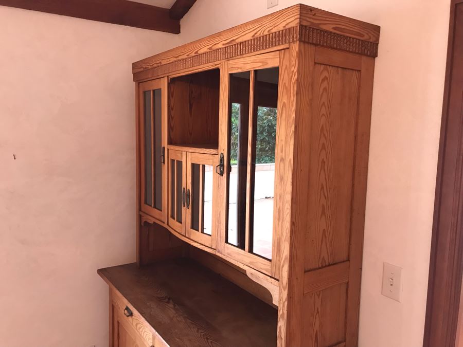 Vintage Pine 2-Piece Cabinet With Hutch 53W X 22D X 81H - LJE [Photo 6]