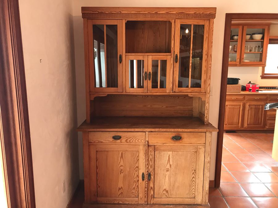 Vintage Pine 2-Piece Cabinet With Hutch 53W X 22D X 81H - LJE [Photo 3]