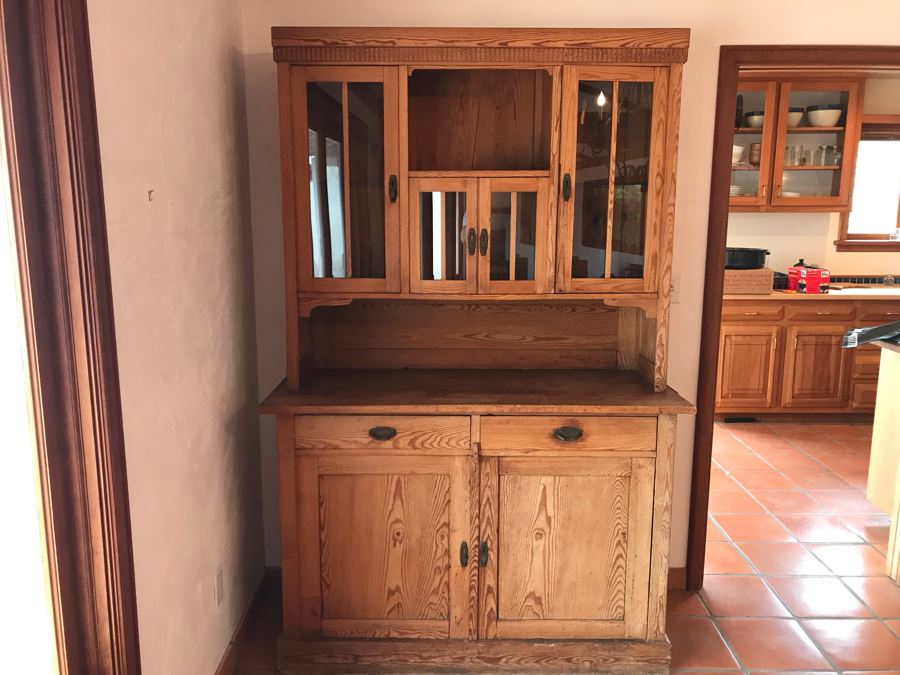 Vintage Pine 2-Piece Cabinet With Hutch 53W X 22D X 81H - LJE [Photo 2]