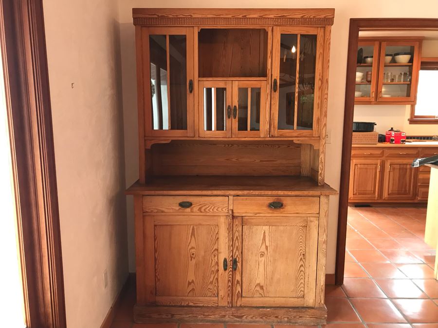 Vintage Pine 2-Piece Cabinet With Hutch 53W X 22D X 81H - LJE [Photo 1]